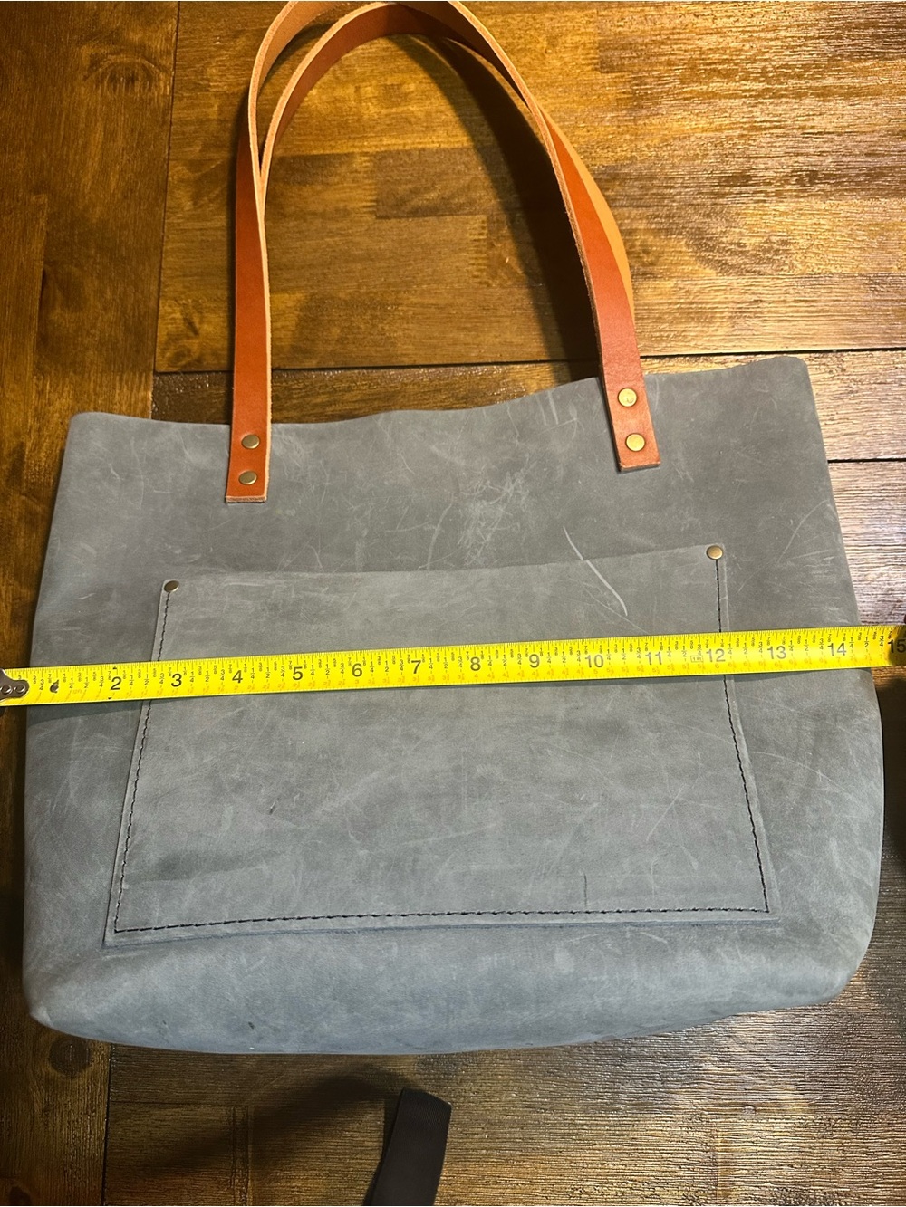 Portland Leather Gray Tote with Brown Leather Straps - Picture 5 of 8